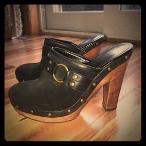 Ralph Lauren genuine suede and wood clogs